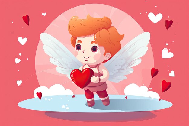 Foto día de san valentín estilo plano cupido y vector corazón para diseño romántico