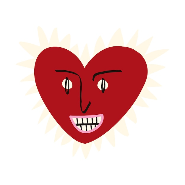 Día de San Valentín Freaky corazón cómico en estilo de dibujo moderno Ilustración vectorial