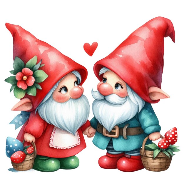 El día de San Valentín Gnome acuarela Clipart