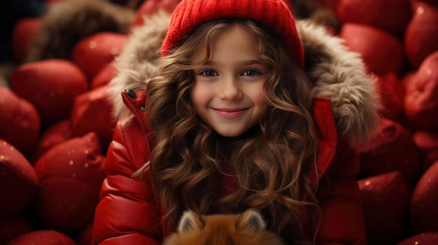 Día de San Valentín Niña sonriente niña de fondo rojo Imagen de escritorio papel pintado de fondo HD