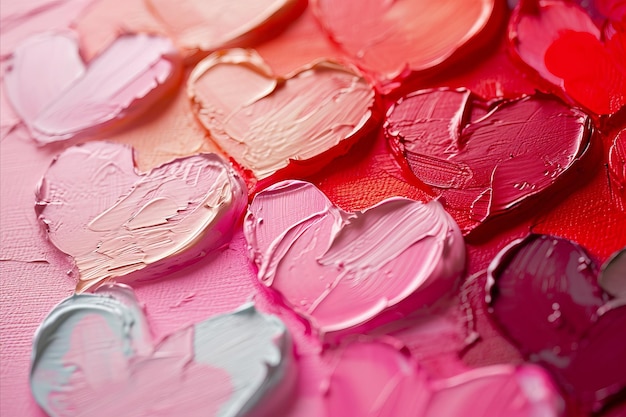 El día de San Valentín pintó corazones de amor en pintura gruesa de colores rojo naranja y rosa