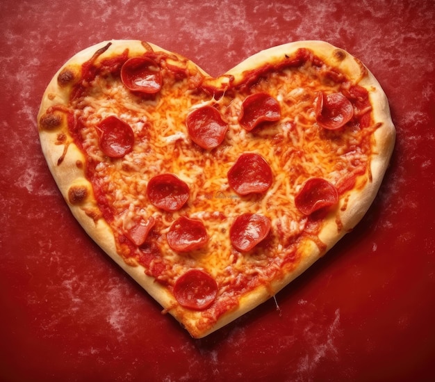 Día de San Valentín pizza o restaurante concepto amor forma pizza aislado sobre fondo rojo concepto de día de san valentín amor comida pizza día