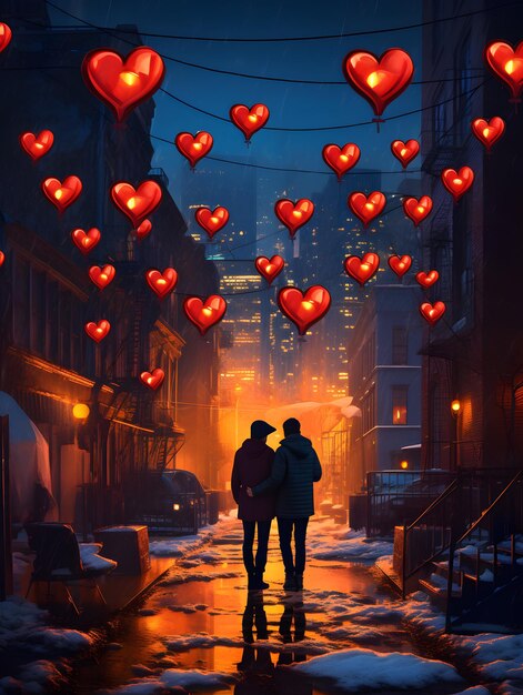 Día de San Valentín telón de fondo digital romántica ciudad pareja de amor