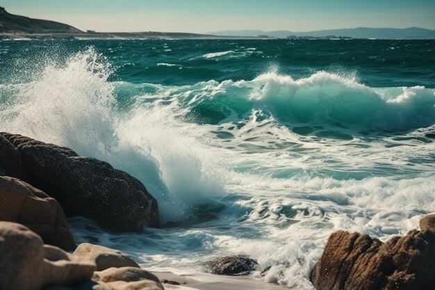 Día soleado La belleza de la fuerza de la naturaleza marina y el poder del elemento agua en forma de un gran turqu