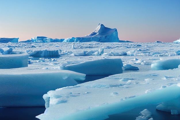 Un día soleado en la fría Antártida Icebergs antárticos Reflejo de icebergs en aguas claras y profundas