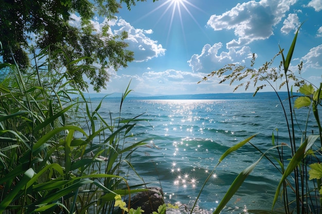 Foto día soleado en el lago de constance alemania vista del paisaje natural