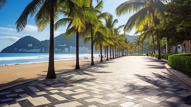 Un día soleado con palmeras en la playa de Ipanema en Río de Janeiro