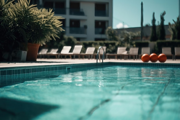 Día soleado de verano en la piscina generado por IA