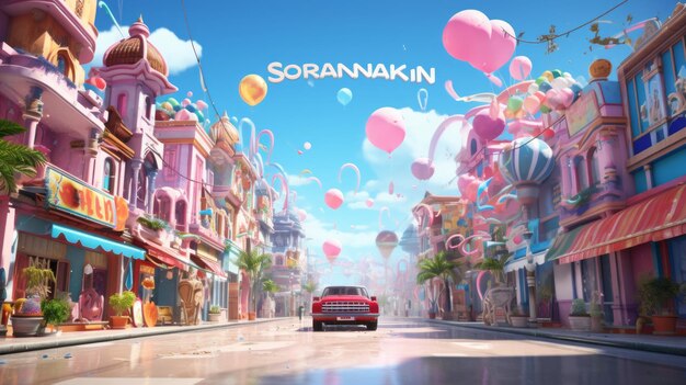 Día de Songkran del 13 al 15 de abril 3D dibujos animados generativos de IA