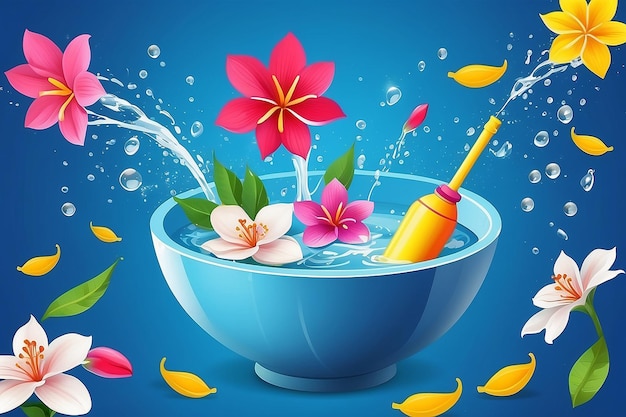 El día de Songkran agua en el cuenco agua salpicadura arma de agua este verano flor de Tailandia
