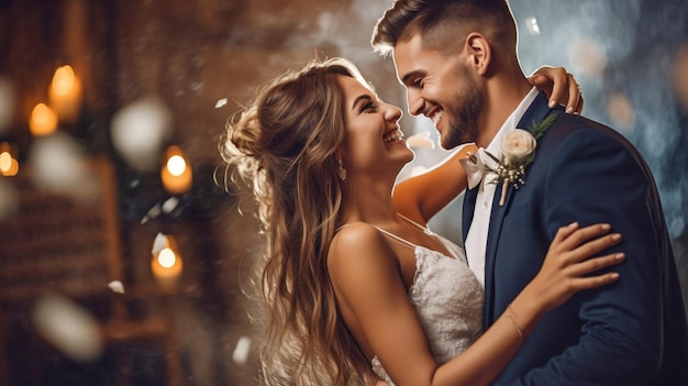 El día de su boda, una pareja feliz baila usando IA generativa