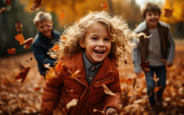 El día del tonto de otoño El niño juega y disfruta del tiempo