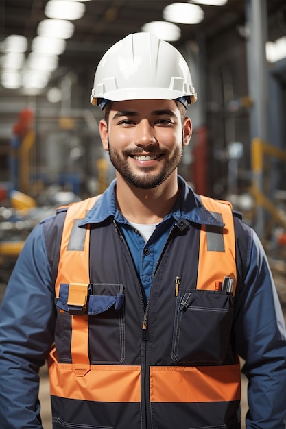 día de trabajo hombre trabajador constructor casco de seguridad uniforme de seguridad