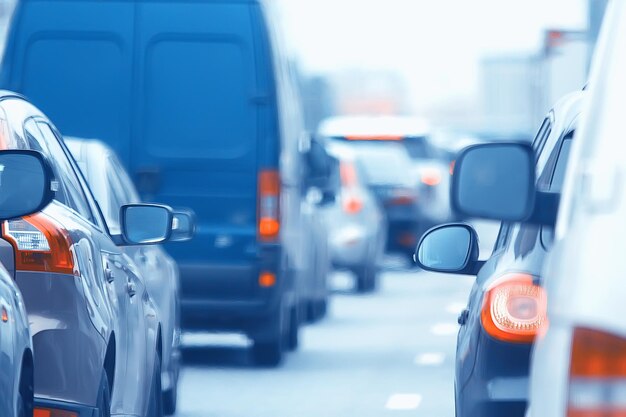 día tráfico atasco de tráfico en la ciudad en la autopista coches / concepto de transporte, tráfico de la ciudad metrópolis vista paisaje