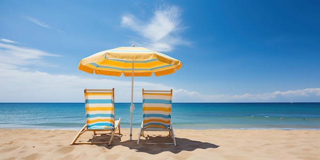 Día de verano en la playa sol brillante y tumbona