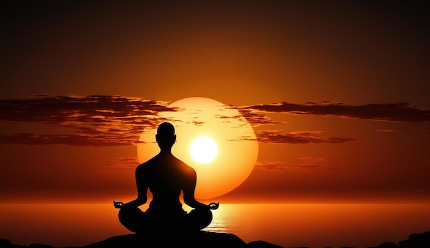 Día de yoga con fondo de puesta de sol Generativo ai