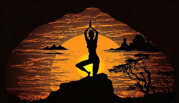 Día de yoga con fondo de puesta de sol Generativo ai