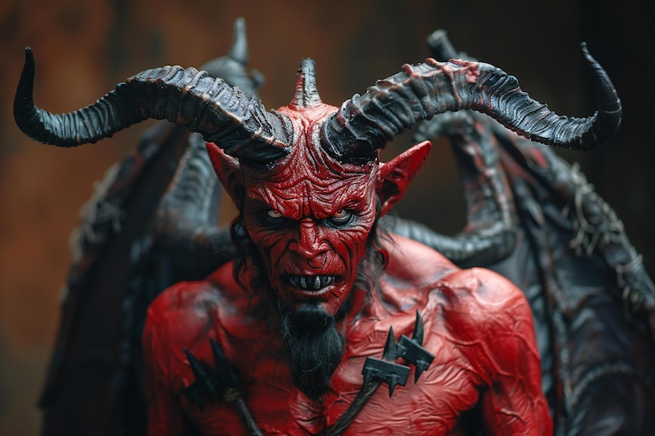 Foto un diablo con una cara roja y cuernos