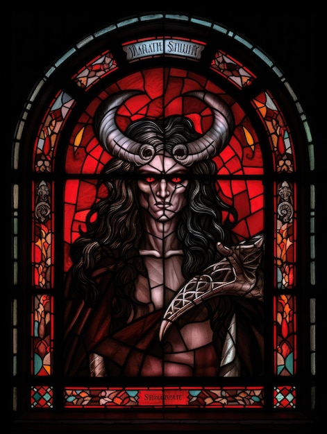 diablo satanás mal vitral mosaico religioso collage obra de arte retro vintage religión