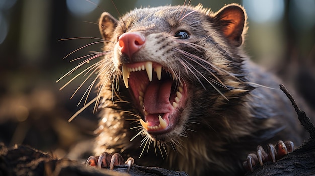 Foto diabo da tasmânia bocejando