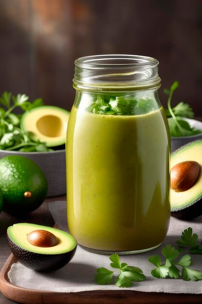 Foto diät-avocado-sauce mit limette auf einem rustikalen holztisch