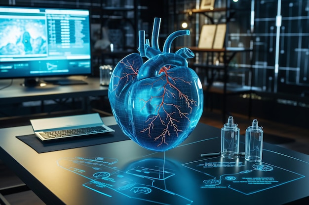 El diagnóstico del corazón humano a través de la tecnología de inteligencia artificial Ilustración 3D de medicina científica