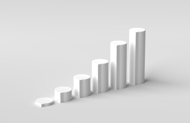 Diagrama de barras de gráfico creciente sobre fondo blanco gráfico minimalista de crecimiento de ingresos Representación 3D Ilustración 3D