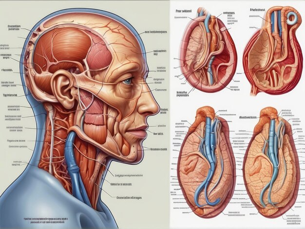 Foto un diagrama de la cabeza y el cuello humanos con las venas principales visibles