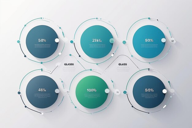 Foto diagrama de cinco opciones glassmorphic con etiquetas y números redondos visualización de datos de la ui empresarial