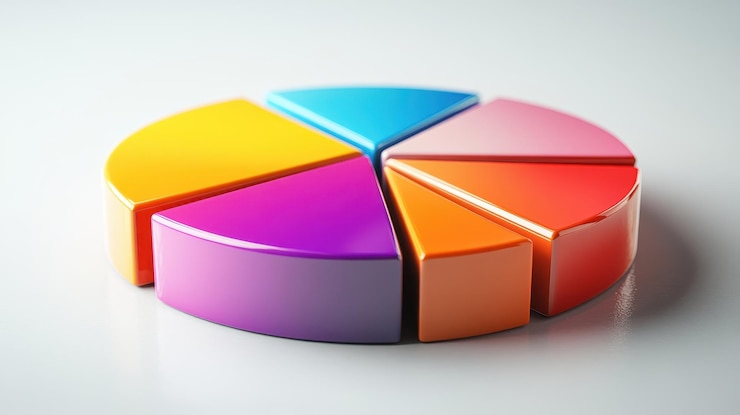 Foto diagrama circular 3d colorido en fondo blanco que representa la visualización de datos y el análisis de negocios