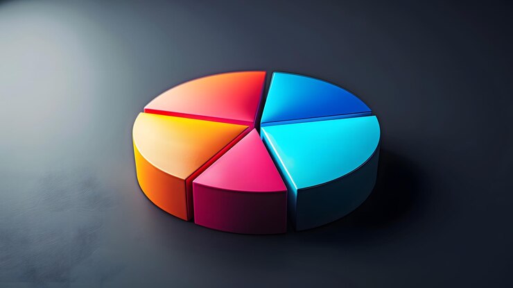 Foto diagrama circular 3d con secciones coloridas en fondo negro concepto abstracto de mercado