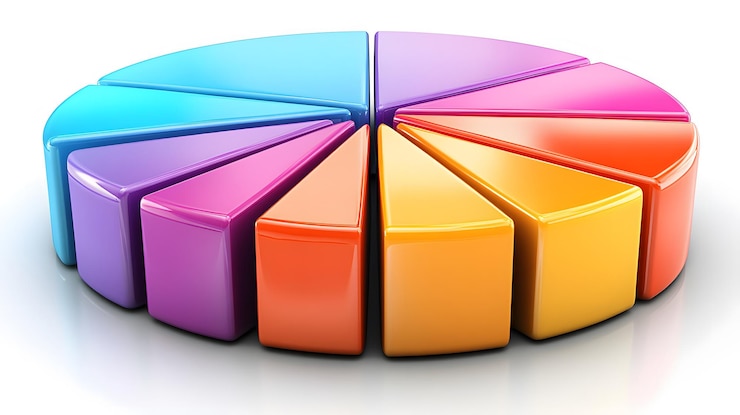 Foto diagrama circular 3d con secciones etiquetadas tema de análisis de negocios en un fondo blanco plano