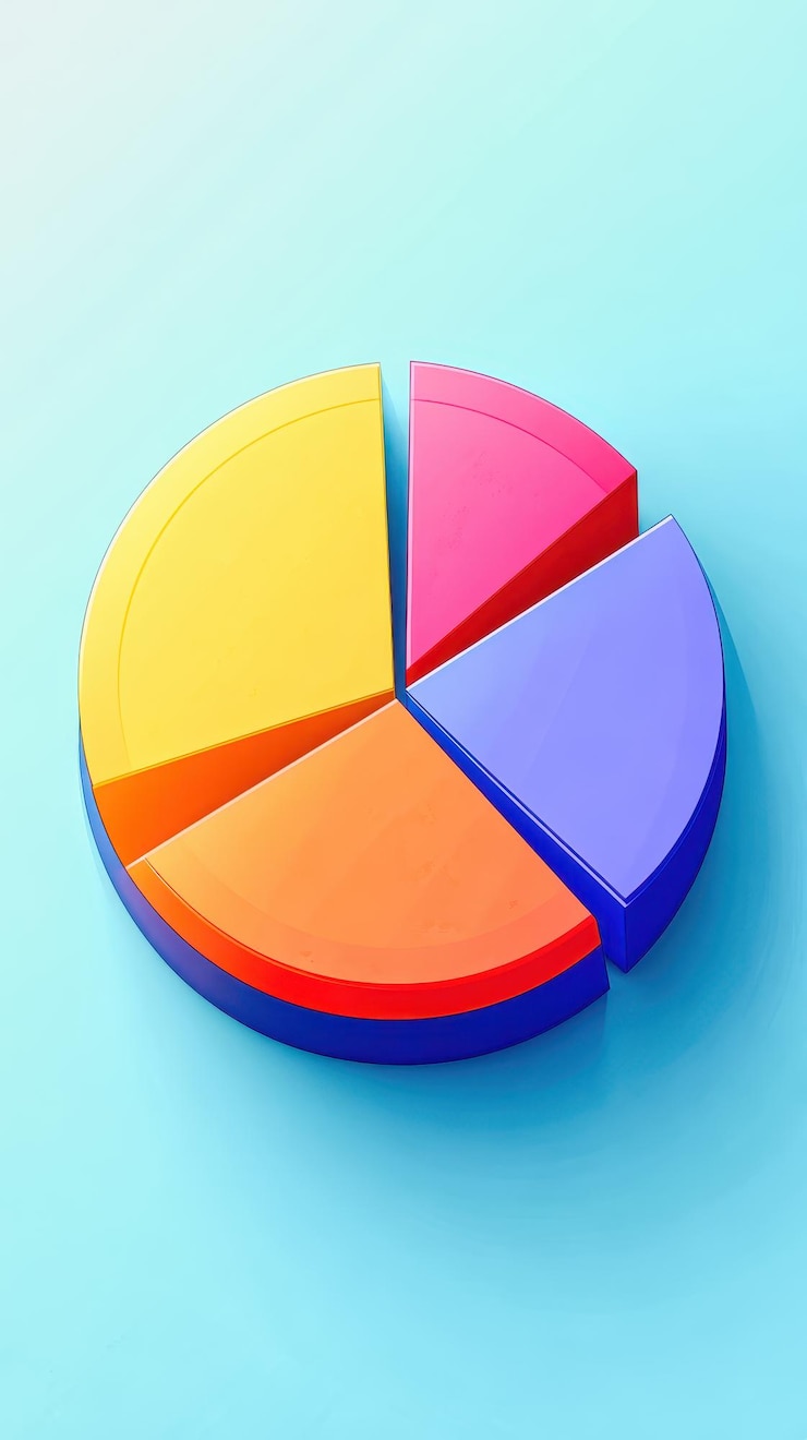 Foto diagrama circular colorido que representa la cuota de mercado y el análisis de negocios