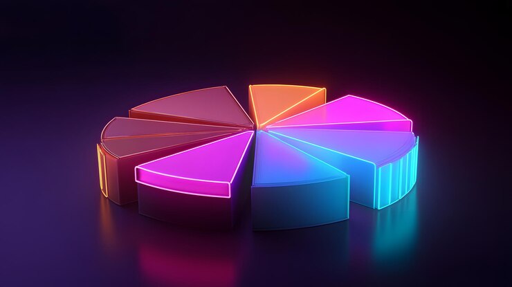 Foto diagrama circular de neón colorido con segmentos brillantes perfecto para la visualización de datos y temas de diseño modernos