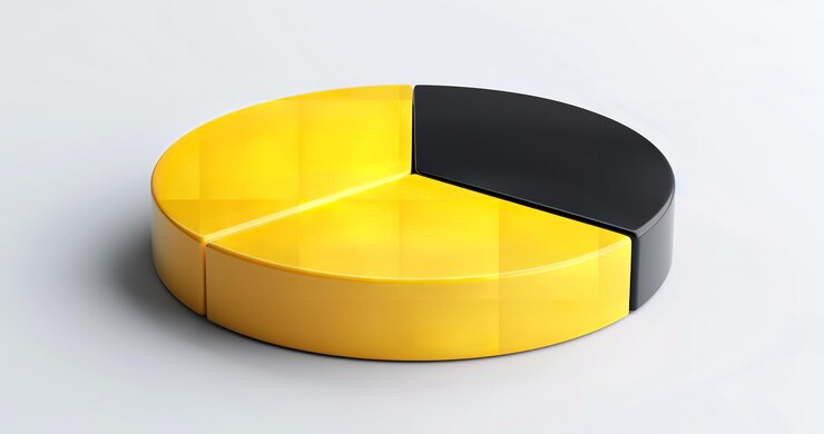Foto diagrama circular tridimensional en negro y amarillo sobre una base blanca compañía disuelta ia generativa