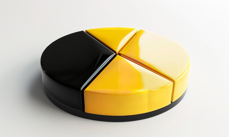 Foto diagrama circular tridimensional en negro y amarillo sobre una base blanca compañía disuelta ia generativa