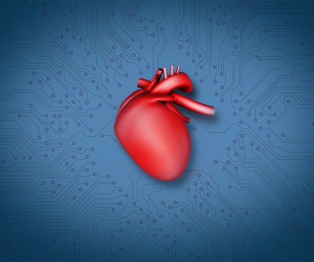 Diagrama de un corazón y tecnología