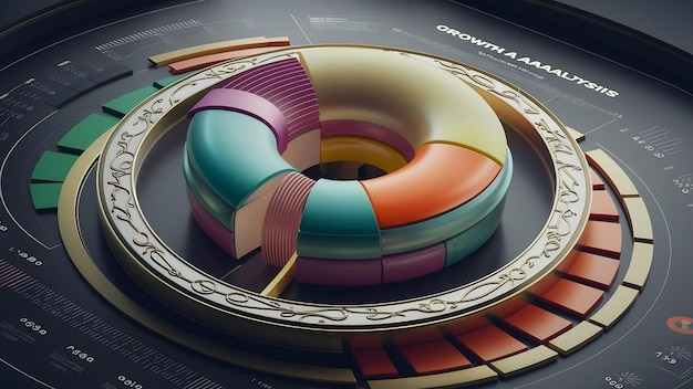 Diagrama de crecimiento de gráficos de rosquillas análisis de elementos infográficos ilustración de renderización en 3D