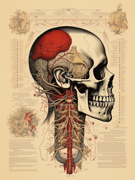 Foto diagrama de anatomia vintage cartaz detalhado em beige página de livro médico vintage para decoração de arte de parede ou