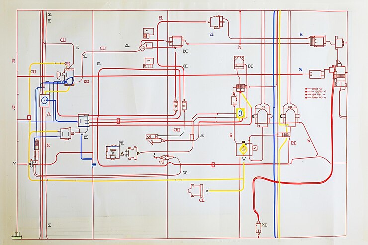 Foto diagrama de circuito limpo e simples com rótulos e ícones