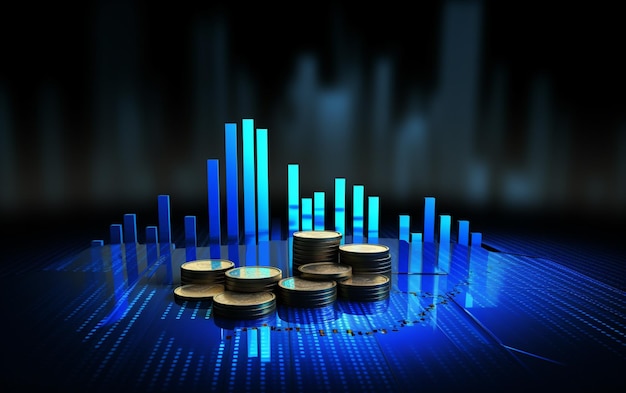 Diagrama de dinheiro azul gráfico de negócios gráfico de finanças diagrama de economia fundo de moeda 3D