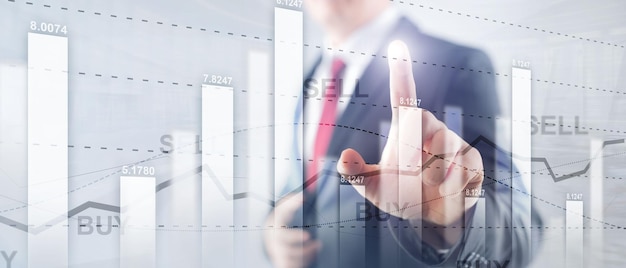 Diagrama de gráfico de negociação de ações financeiras conceito de finanças de negócios dupla exposição mídia mista