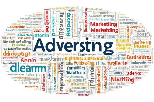 Diagrama de palavras de publicidade digital para campos de marketing de negócios em BG branco