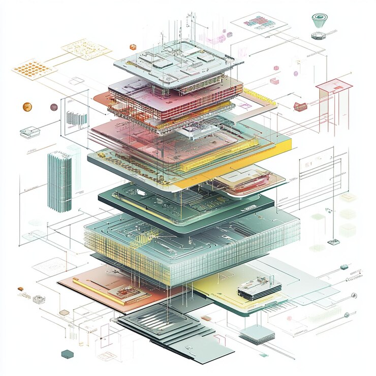 Foto diagrama detallado de la pila de tecnología