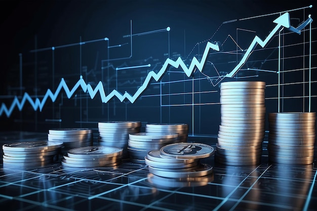 Diagrama de dinero azul gráfico de negocios gráfico de finanzas diagrama en la economía fondo de moneda 3d