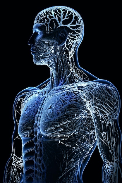 Diagrama do corpo ciborgue humanóide e inteligência artificial