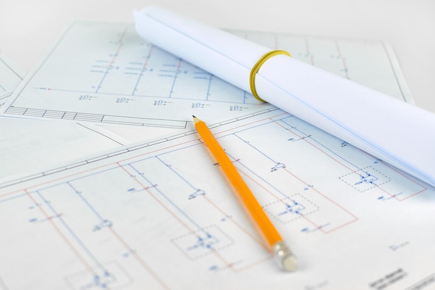 Diagrama eléctrico impreso Lugar de trabajo de un diseñador electricista Dibujo de ingenieros