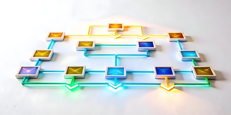 Foto diagrama de flujo abstracto en 3d con flechas que ilustran el concepto de procesos financieros