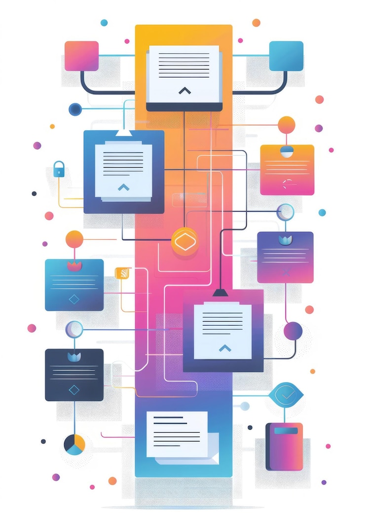 Foto diagrama de flujo del proceso de transición del flujo de documentos en papel al digital