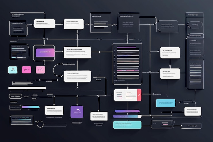 Foto diagrama de flujo de ui desarrollo de aplicaciones diseño de prototipos concepto de experiencia de usuario